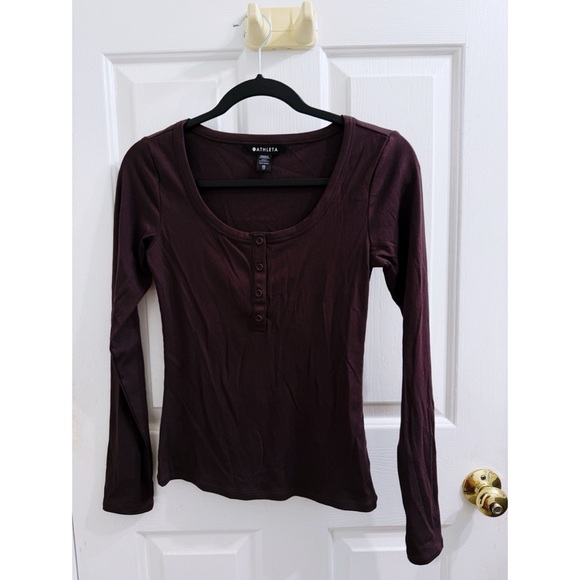 Athleta Signature Rib Henley 3/4 Sleeve Top in Truffle - Picture 2 of 5